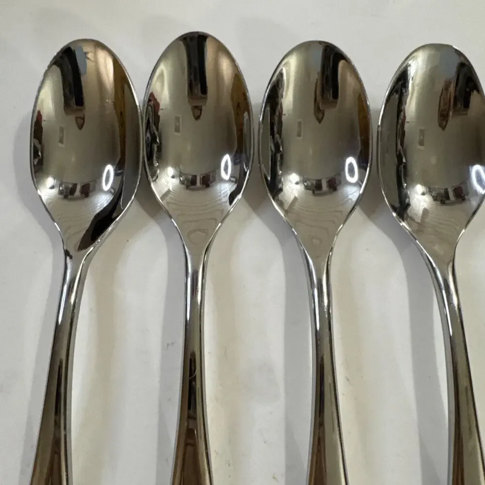 Set of 4 Gourmet Settings Ellipse Spoons Glossy Stainless Flatware Teaspoons